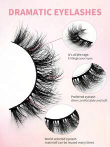 5 Pairs Of Natural Eyelashes, Fluffy False Eyelashes, Curled False Eyelashes, Soft Eyelashes, 3D Curly Eyelashes, Striped Eyelashes, False Eyelashes - Black - View 3