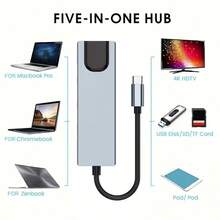 八合一 Type-C 擴充塢 - 支援 4K 高畫質電視輸出、USB 3.0 5Gbps SD/TF 讀卡機、RJ45 乙太網路埠、PD 100W USB-C 集線器，適用於硬碟、鍵盤、滑鼠、相機、印表機、網路攝影機及電子設備 - 銀灰色 - 查看 5
