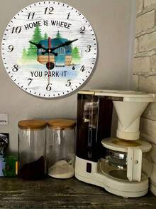 1 Pc 10 Inch/12 Inch "Home Is Where You Park It" Wall Clock, Camping Scene Pattern Hanging Clock, Wall Clock Decor For Living Room Office Bedroom, AA Battery (Not Included) - Multicolor - View 4