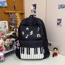 ピアノ鍵盤デザイン 通学用リュック｜清楚でおしゃれな学生バッグ｜軽量で大容量、A4サイズも収納｜中学生から大学生まで人気のモノトーン｜新生活や部活のお供に最適 - AA - チェックする 6
