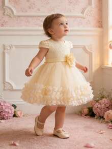 Váy công chúa màu vàng sâm panh thanh lịch với thiết kế hoa 3D cho bé gái, thích hợp cho đám cưới, khiêu vũ, tiệc tùng, sinh nhật, ngày của mẹ, mùa hè - Màu vàng - Xem 3