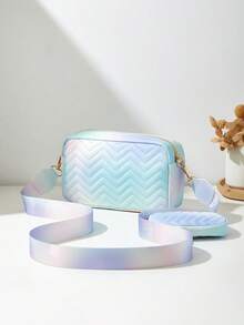 1 pieza Conjunto de bolso bandolera y monedero con patrón floral ondulado para niñas, 2 piezas de moda, color degradado aleatorio, adecuado para varias ocasiones - M2182 - Ver 10