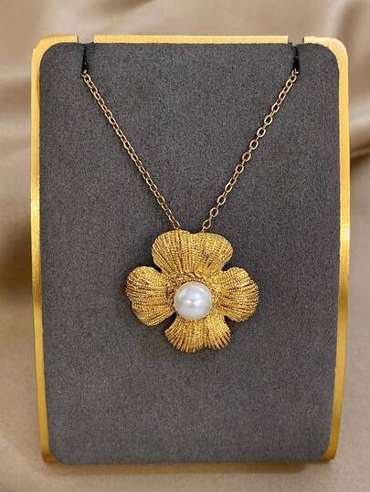 1件精美花朵吊坠项链，女士优雅不锈钢链项链，日常及派对饰品，圣诞节、情人节、母亲节礼物