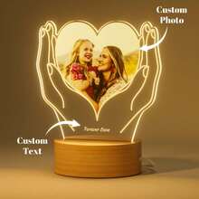 Customized Memorial Night Light With Picture Frame, Personalized Gifts For Mothers Birthday Thanksgiving Valentines Fashionable,Colorful,Contracted,Kawaii,Y2K,Minimal Chic,Cute Custom - Hands Holding Heart - View 2