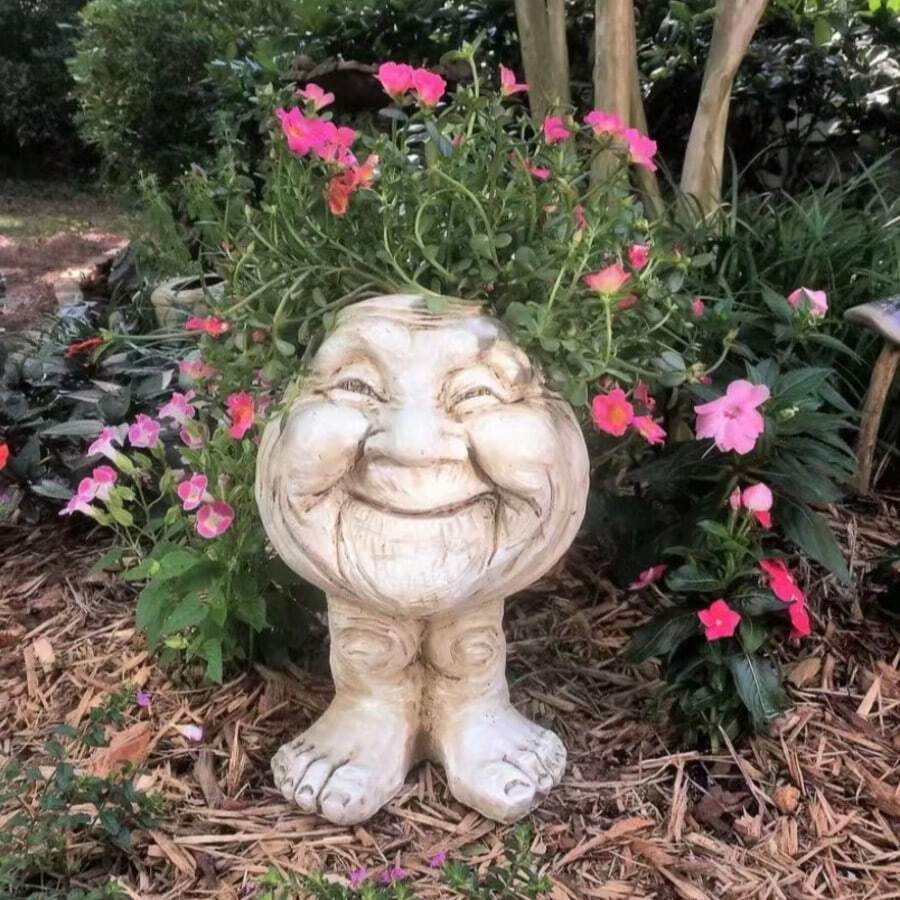 1pc Face Statue Planter, Funny Face Sculpture, Quirky Expression Planter - One Size - View 1