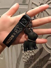 1pc French Bulldog Style Keychain Women, Lovely Animal Cartoon Design Bull Dog Ring, Valentine'S Day , Backpack Pendant Students Car Accessories Bag Charm School Cute Goth Y2k Ideas Bag Accessories Lanyards With Id Holder Car Accessories Bag Charms - 黑色 - 查看 2