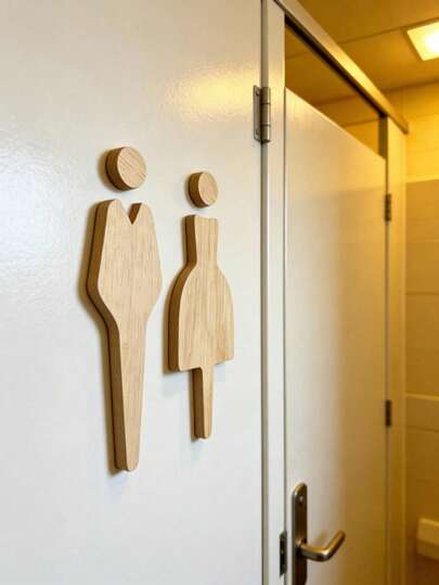 Luxury Solid Wood Toilet Door Sign - For Home & Commercial Use - Elegant Bathroom Decor Sign, Unisex | Modern Minimalist Style Bathroom Door Plaque | Housewarming Gift & Wall Decor, High-Quality Material