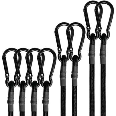 带快速钩的弹性绳，重型户外黑色弹性带，强力工业级弹性绳，用于固定防水布、行李箱、帐篷、自行车，12英寸+24英寸+48英寸