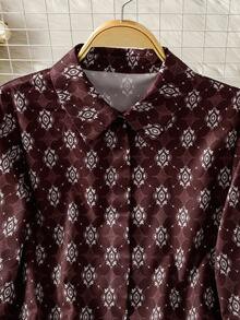 Women's Long Sleeve All-Over Print Casual Arabic Style Top - Multicolor - View 2