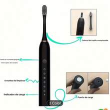 CEPILLO ELECTRICO DE DIENTES X3 CON 4 CABEZALES, CERDAS SUAVES, RECARGABLE POR USB - Negro - Ver 4