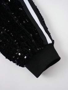 两件套 - 优雅精致的派对套装，长袖外套搭配直筒裤，魅力十足的休闲亮片条纹西装，适合情人节、新年活动、派对等场合 - 黑色春季款 - 彩色 - 查看 8