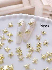 20个迷你银色和金色海星美甲饰品，夏季海洋风Y2K简约美甲用品，适合多功能DIY美甲配件、短指甲、法式美甲 - 彩色 - 查看 10