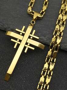 朋克耶路撒冷十字军十字架吊坠项链，男女通用不锈钢祈祷护身符项链 - 項鍊 - 查看 6