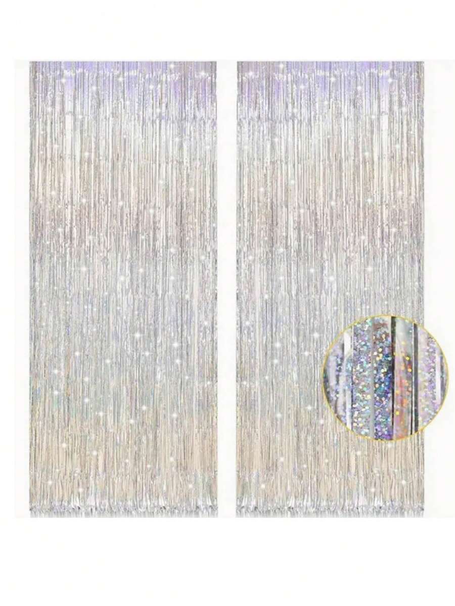 1/2pcs Silver Metal Wire Tassel Curtain, Photo Backdrop, Suitable For Birthday, Graduation, Engagement, Bridal Shower, Bachelorette Party, Baby Shower Decoration - Silver - View 1