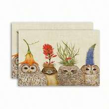 2/4/6 Piezas Manteles individuales con diseño de búhos primaverales y alegres, de 12.5*16.5 pulgadas, rectangulares y aislados. Accesorio de cocina con temática del hogar y de uso diario, perfecto para decorar el comedor y cenas de celebración - Marrón - Ver 6