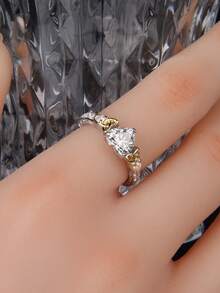 1.2克拉 7.0毫米 莫桑石心形925纯银高品质女士订婚戒指，5.2克，完美的圣诞节/生日/周年纪念礼物 - 銀色 - 查看 4