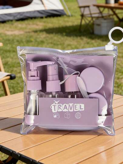 7件套可重复使用旅行瓶套装，防漏液体容器，化妆品收纳盒，面霜罐，旅行必备，飞机旅行配件，透明PP材质飞机尺寸化妆品容器，喷雾瓶，圣诞礼物，女士礼物，旅行必需品