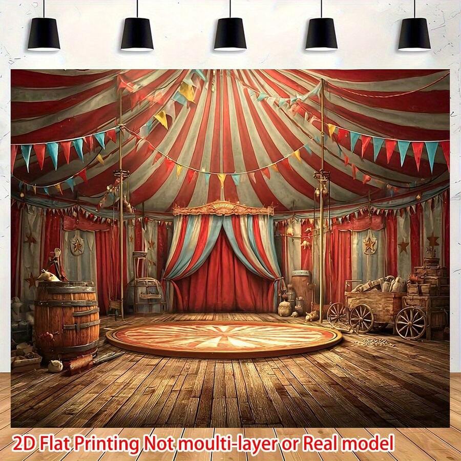 1件马戏团帐篷横幅,复古马戏团主题派对装饰,红白条纹,适用于生日、婚礼、嘉年华等场合,嘉年华装饰用品,含拍照背景装饰 - 彩色 - 查看 1