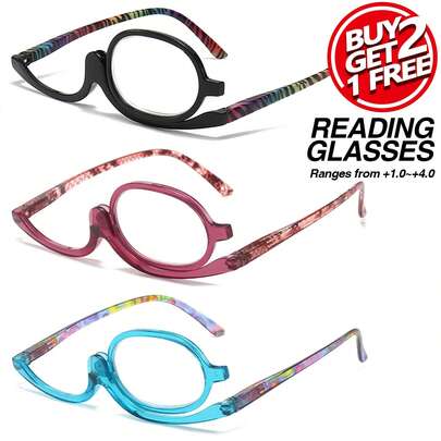 3-częściowe, modne, obrotowe okulary do czytania, oprawki w jednolitym kolorze i z nadrukiem w panterkę, odpowiednie do makijażu, wysokiej jakości okulary do czytania dla kobiet