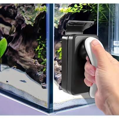 2-In-1 Aquarium Glass Scrubber - Magnetic Algae Cleaner With Non-Slip Grip - ABS Plastic/Magnet Material - Aquarium & Household Cleaning Style - Ergonomic Handle Pattern - Heavy-Duty Glass Cleaner - Durable Tool For Fish Tanks, Bathtubs & Glass Surfaces In Fresh & Saltwater
