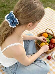 3个情人节女士时尚优雅牛仔爱心印花蕾丝发圈，马尾辫发饰，适合节日、派对、送礼、日常穿搭，波西米亚风优雅发绳 - 彩色 - 查看 6