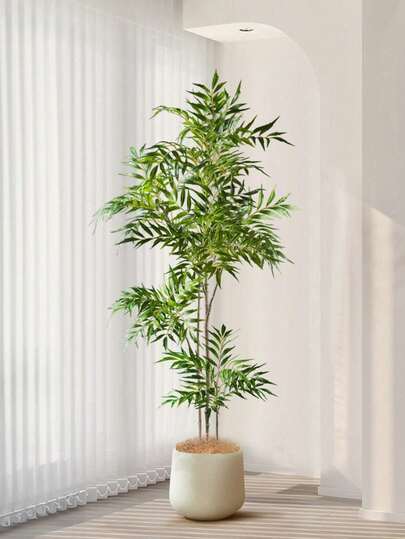 1 Pc 140cm Large Artificial Tree, Fake Tropical Branched Plant, No Pot, Real Touch Palm Tree, Plastic Nandina Leaves, Fake Bamboo For Home Decor, Garden, Office, Valentine's Day Gift, Graduation Gift, Bachelor Party Favor, Bridesmaid Gift