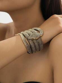 Vintage Golden Metal Snake Shaped Bangle Bracelet, European And American Style 2025 Scar Cover - 銅色 - 查看 6