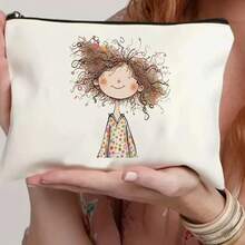 1pc Canvas Cosmetic Bag, Zipper Gift Pouch, Suitable For Travel And Camping