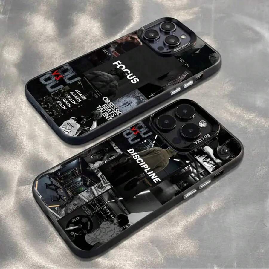 Funda de Teléfono con Patrón Artístico Motivacional para 17,16,15,14,13,12,11,Pro,MAX,plus, Cubierta Negra Mate a Prueba de Golpes - Z5 - Ver 1
