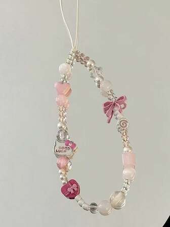 1 pièce Bracelet/Serre-poignet en perles de cristal et chat en alliage, chaîne de téléphone portable, accessoire de pendentif de chaîne de téléphone portable