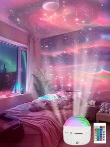 1个LED投影灯，多种颜色图案，遥控器，星空投影仪，卧室夜灯投影仪，水波投影仪，星空投影仪，家庭影院，天花板投影仪，圣诞装饰礼物，情人节礼物，露营，婚礼装饰，浪漫夜灯 - 彩色 - 查看 3