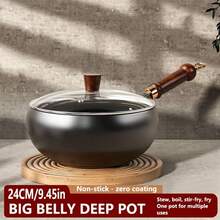 Panela de Ferro Fundido Sem Revestimento com Forro, Panela de Ferro de Bottom Grosso Sem Revestimento, Frigideira Antiaderente Artesanal Sem Revestimento, Frigideira Antiaderente, Adequada para Cozinhar e Cozinhar, Compatível com Fogão a Gás e Cooktop de Indução, Perfeita para Festas e Reuniões de Natal.