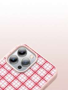 1pc Plaid Pattern, Large Hole Liquid Pink Shockproof Phone Protective Case, Silicone Material, Can Be Given As Holiday Gift, Compatible With IPhone Xs/Xsmax/Xr/11 12 13 14 15 16pro/Promax/14 15 16plus/17, Unisex - Multicolor - View 6