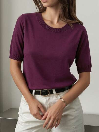 Women's Basic Knit T-Shirt, Soft And Comfortable, Casual Short Sleeve Top, Spring/Summer