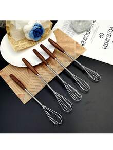 1/2pcs,Beech Handle Stainless Steel Household Mixer Manual Mini Cake Beater Butter Cream Stirring Rod - Multicolor - View 2