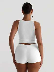 2026 Style Elastic Micro Ribbed Slim Fit Casual Vacation Women's Wide Strap U-Neck White Tank Top, Suitable For All Seasons Summer - White - View 5