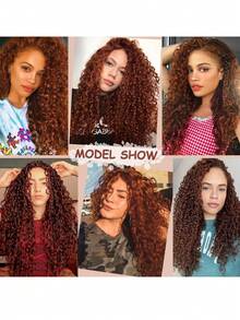 9 schwarze Haarclips für Haarverlängerungen, 24 Zoll lang, dickes, hitzebeständiges synthetisches weiches, tiefwelliges, gekrümmtes und gerolltes Perücke, geeignet für den täglichen Gebrauch und Partykostümspiele von Frauen - Dirty Orange - Übersicht 6