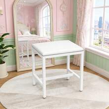 Dressing Table Stool Makeup Bench Chair Soft Padded Cushion Seat Footrest Stool - White - View 5
