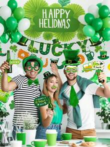 St. Patrick's Day Party Costume Set, Includes Hat, Bow Tie, Tie, Fake Mustache, Suitable For Men And Women, St. Patrick's Day Role-Playing Costume, St. Patrick's Day Party Supplies, Party Gift - Multicolor - View 7