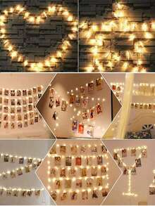 1个照片夹灯串，LED仙女灯，电池供电，可悬挂照片，适用于卧室、客厅、墙壁、露台、庭院，可用于求婚装饰、婚礼装饰、节日派对装饰，也适合斋月、情人节、父亲节、母亲节、返校季等场合，可作为节日礼物、生日礼物、乔迁礼物、结婚礼物。 - 照片夾子燈 - 查看 4