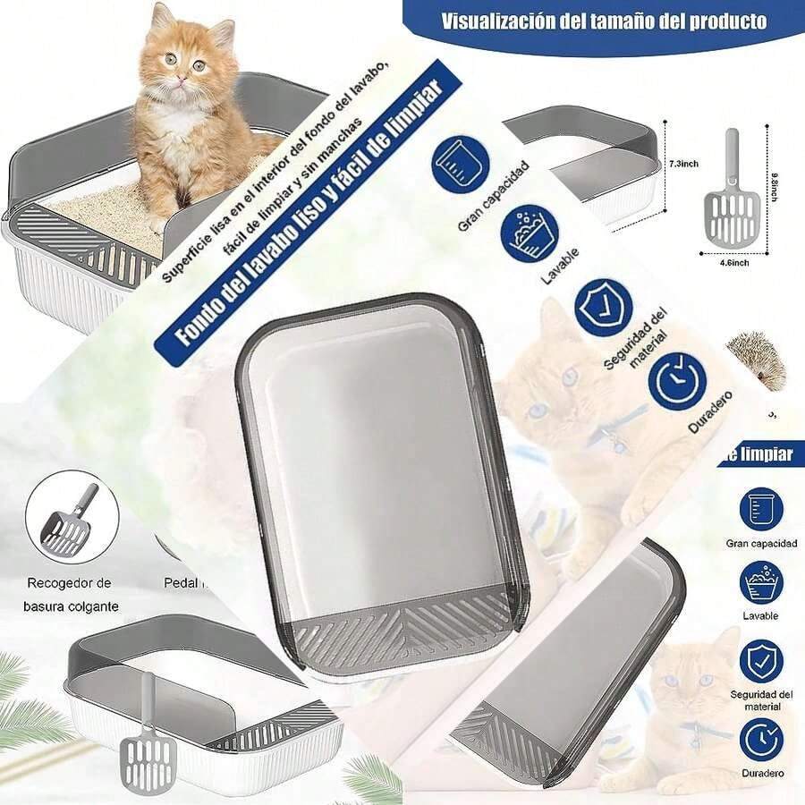 Cat Litter Box, Semi-Enclosed Tray with Adequate Lid for Small and Medium Cats, Suitable for Indoor Use (White) - Unitalla - Ver 1
