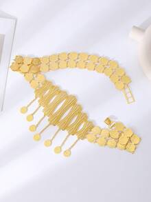 1pc Women's Gold-Plated Waist Belt, Hollow Carved With Turkish Ottoman Coin Pattern, Luxury Robe Waist Chain, Wedding Accessory, Holiday Gift