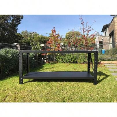 Heavy Duty Steel Garage Work Bench Industrial Workshop Workbench Racks Studio Workbenches Workstation Table 400kg Matt Black 200(L X60(W) X90(H) Cm)