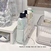 1pc Transparent Multifunctional Cash Makeup Organizer, Makeup Vanity Cosmetic Storage Box, Toothpaste Holder, Bathroom Shelf, Suitable For Bathroom, Vanity, Office - Countertop Installation, Polished Surface, Lightweight, Freestanding - Multicolor - View 8