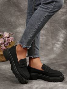 2025春季新款日系女式真皮鞋，复古英伦风厚底乐福鞋，复古JK时尚休闲鞋 - 黑色 - 查看 4