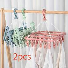 1/2pcs Foldable Plastic Clothes Hanger, 32-Clip Multi-Function Non-Slip Sock Clips Drying Rack - Durable Plastic Laundry Hanger, No Power Needed, Space Saving, Suitable For Home, Bathroom, Dorm, Closet Storage - Multicolor - View 13