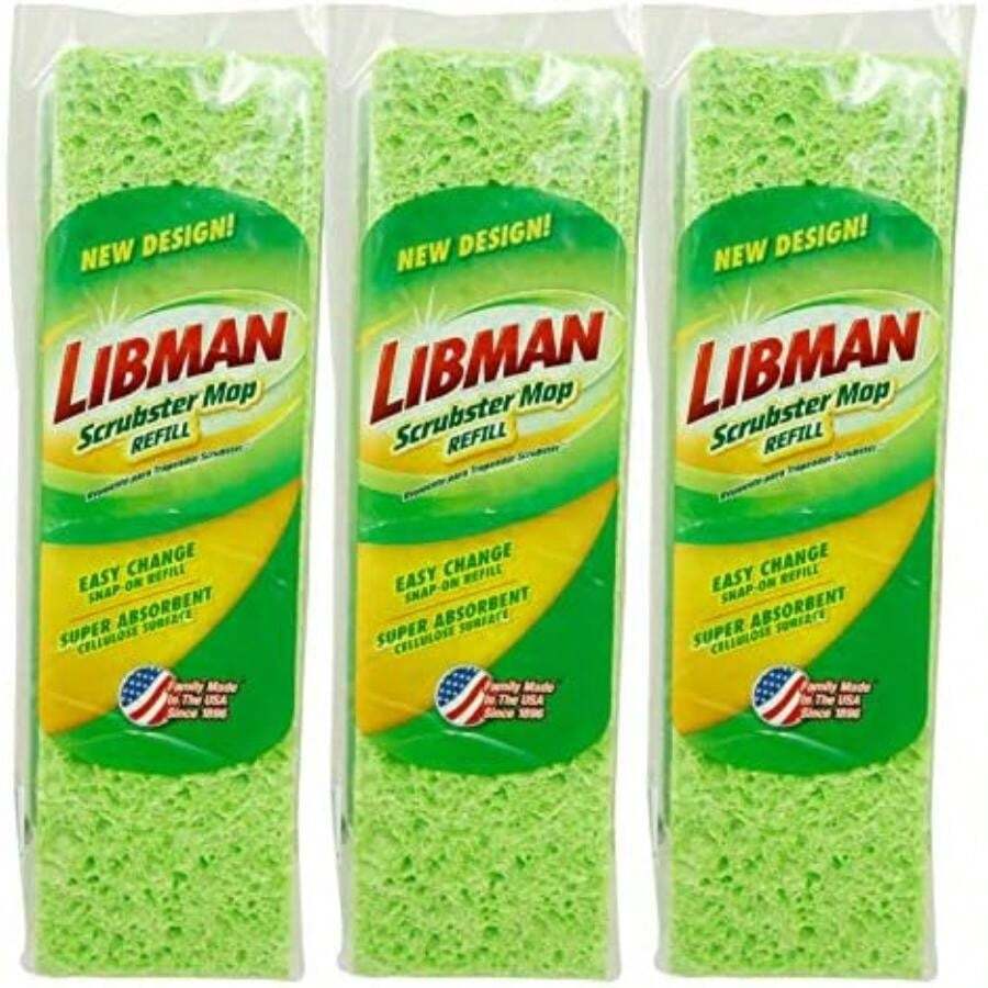 Libman Scrubster - Paquete de Repuesto para fregona, Tres recambios Extra absorbentes, Cabezales de Repuesto de Esponja recubierta de celulosa para la fregona, Paquete de 3(default) - Multicolor - Ver 1