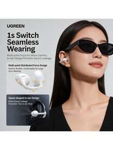 UGREEN Auriculares inalámbricos Bluetooth con clip WS218 (HiTune S8, blanco): diseño liviano para un uso prolongado y cómodo; cancelación activa de ruido + transmisión de sonido direccional; sonido claro en entornos ruidosos como viajes diarios a la oficina; compatible con múltiples modelos de dispositivos.