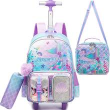 3件套女童拉杆背包套装，包括拉杆箱、斜挎包和铅笔盒，适合返校使用