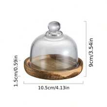 1 set Bandeja redonda mini con tapa de vidrio, plato de postre de base de madera, bandeja de postre - Multicolor - Ver 9